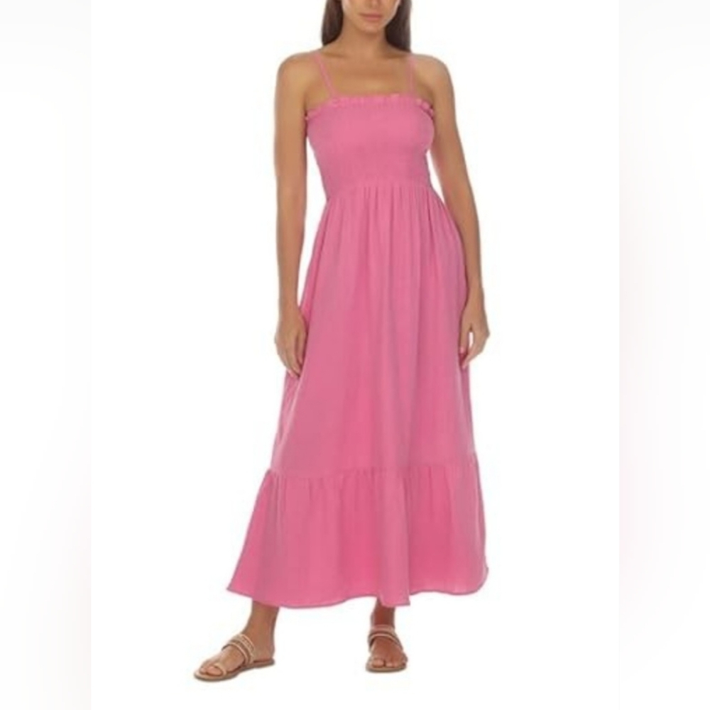 Raviya Smocked Cotton Sleeveless Cover up Maxi Elegant Pink Dress